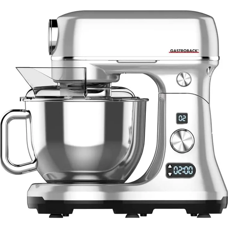 GASTROBACK 40977 Design Küchenmaschine Advanced Digital, massives Aluminiumguss-Gehäuse, 600 Watt Gleichstrom-Hochleistungsmotor, XXL-Zubehör, 5 liters, silber
