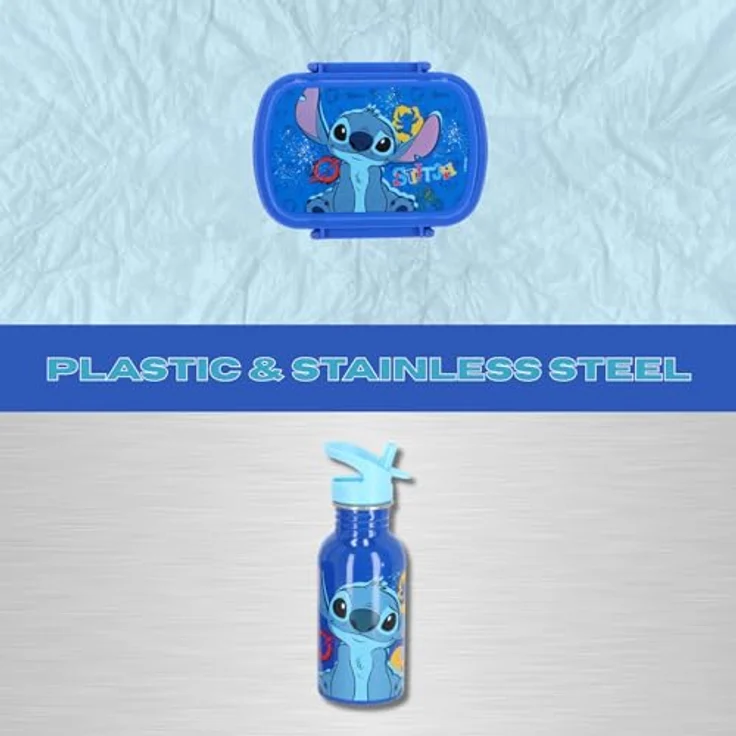 Lilo and Stitch Disney Stitch Brotdose mit Trinkflasche, 2-teiliges Set aus rostfreiem Stahl, blau, ideal für Schule und Ausflüge – Bild 3