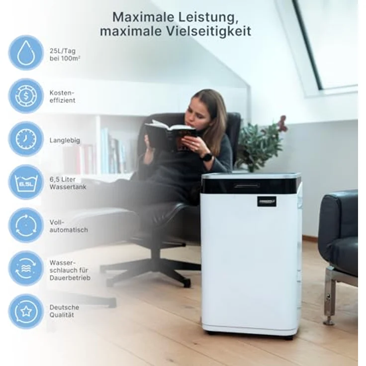 Comedes Demecto 30 eco, Luftentfeuchter (25l/24h) mit PowerDrain Kondensatpumpe, geeignet für Räume bis 100m², inkl. 3m Schlauchanschluss, wartungsfreundlich – Bild 4