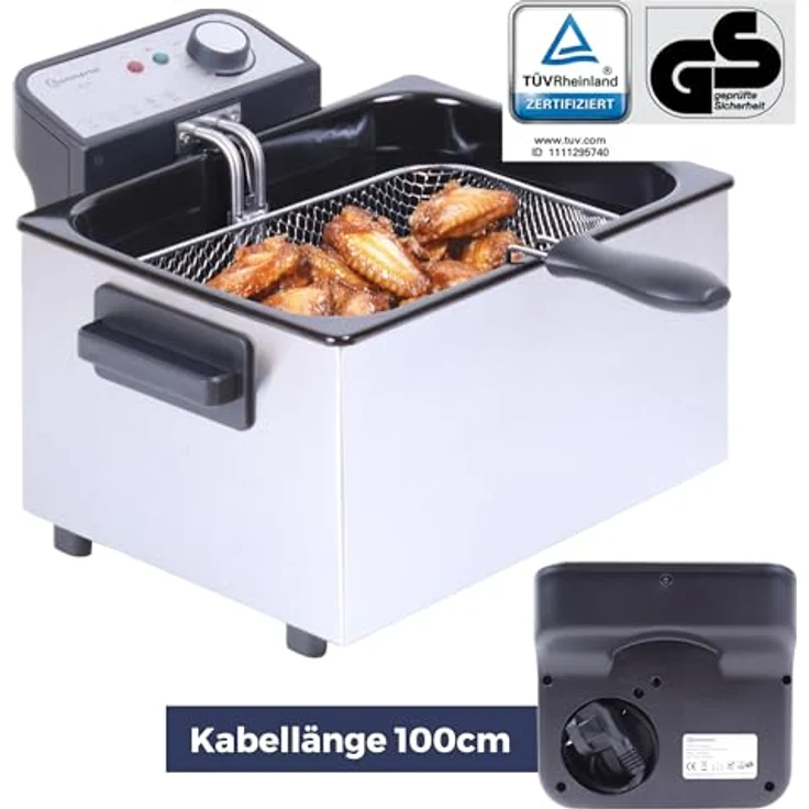 Sommertal XXL Doppel-Fritteuse mit Öl oder Fett – 3 Körbe, 5 Liter, 3000 Watt, Kaltzone, echte Edelstahl Fritteuse für knusprige Pommes – Bild 6