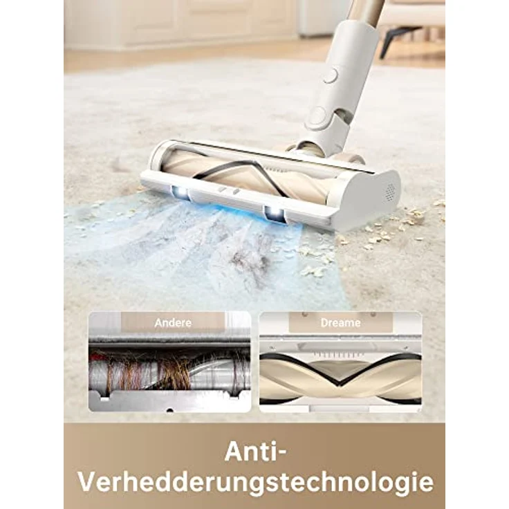 Dreame R10 Akku Staubsauger, 120AW Starke Saugkraft Staubsauger Kabellos, 60 Min Laufzeit, Bürste für Diverse Oberflächen mit LED-Licht, ideal für Hausreinigung, Tierhaare, Teppiche – Bild 4