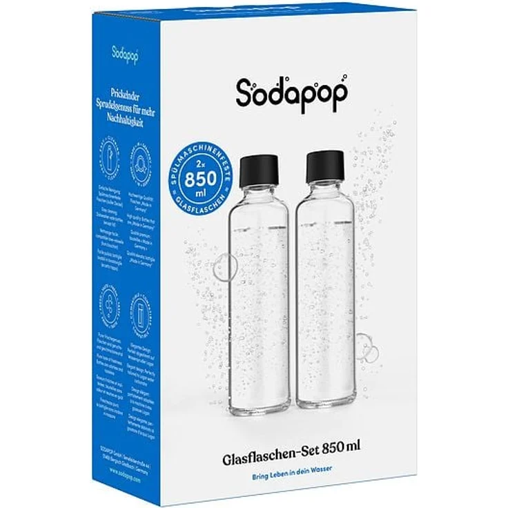 Sodapop LOGAN Glasflaschen Set 2x 850ml, spülmaschinengeeignet, geruchs- und geschmacksneutral, passend für Wassersprudler Logan