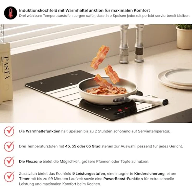 KB Elements 2-Zonen Induktions-Kochfeld, 3500 Watt, Flexzone, Warmhaltefunktion, Schwarz – Bild 3