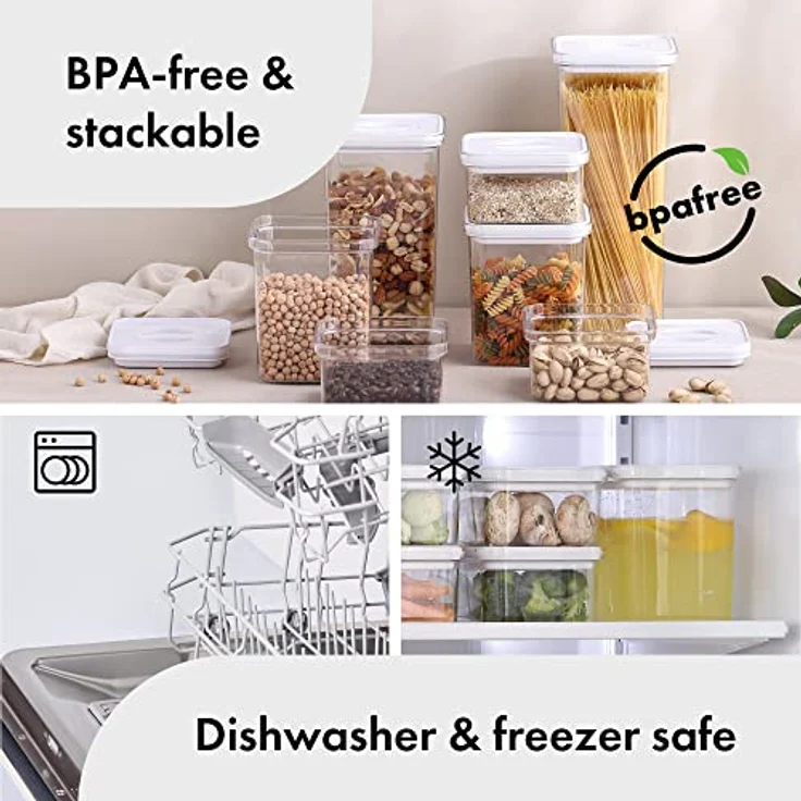 Neoflam® Vorratsdosen mit Deckel luftdicht & Einhanddrehverschluss | BPA frei | Aufbewahrungsbox Küche | Stapelbare Vorratsboxen | weiß - 2x 1.35L & 2x 2.1L – Bild 4
