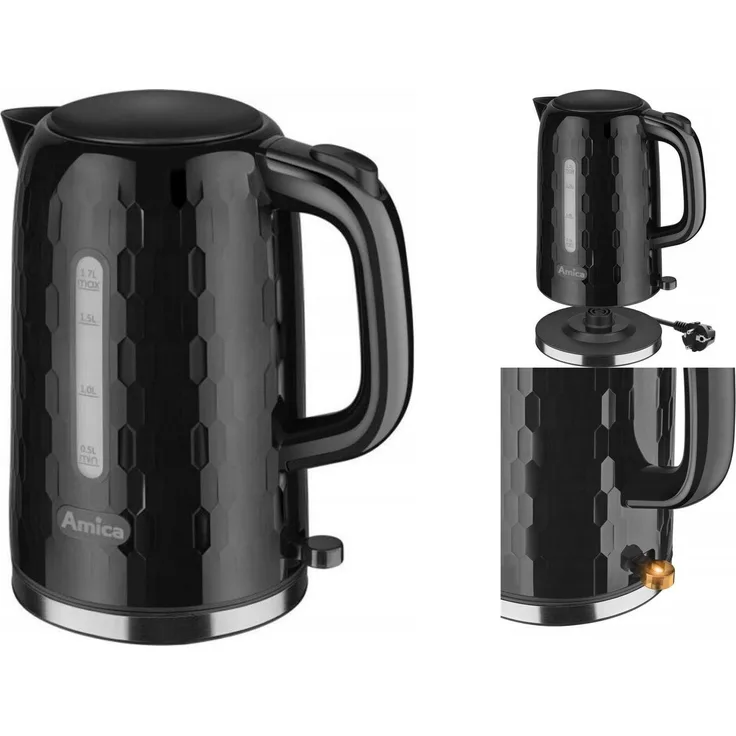 Amica Wasserkocher Amica KM 3010 Schwarz Kunststoff 2200 W 1,7 L, Automatische Ausschaltung, Überhitzungsschutz