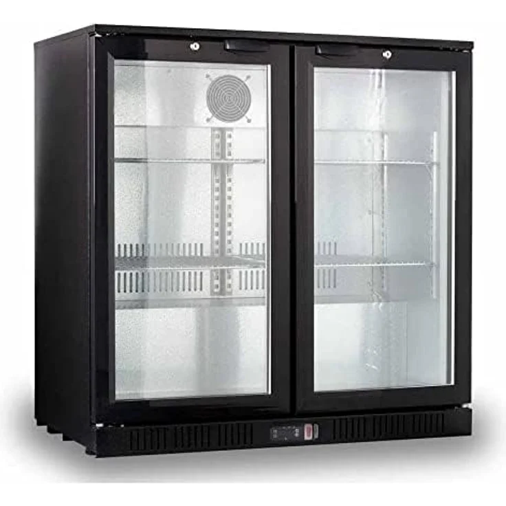 METRO Professional Getränkekühler GBC1002, Getränkekühlschrank mit 2 Glastüren, 200 L Fassungsvermögen, 6 verstellbaren Einlegeböden, Energieklasse D, Temperaturbereich: 0 bis +10°C, Schwarz – Bild 2