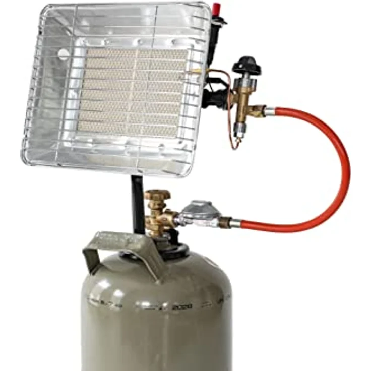 Rothenberger Industrial Gas Heizstrahler Aufsatzstrahler mit Zündung | 0,4 m Propangasschlauch | 1x Propankonstantregler 50 mbar und 11 kg Propangasflasche, Grau - Kippsicher und bis zu 800°C regelbar – Bild 2