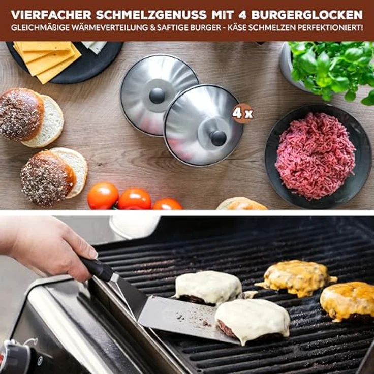 bremermann Burgerhauben-Set, 4er Set Schmelzglocken aus rostfreiem Edelstahl, je 16 cm, multifunktional für Grill und Pfanne – Bild 3