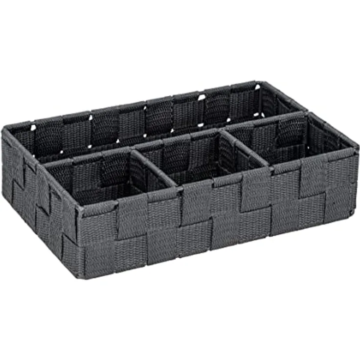 WENKO Aufbewahrungskorb Adria Klein Dunkelgrau - Badorganizer mit 4 Fächern, Polypropylen, 26 x 6.5 x 17 cm, Dunkelgrau