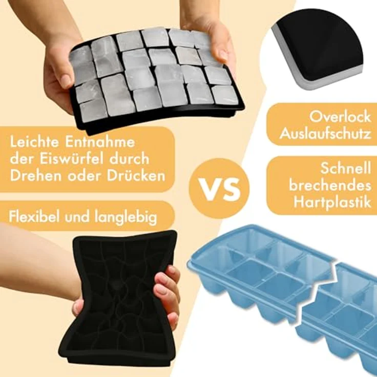 Blumtal Eiswürfelformen Silikon 3er Set, 24er Eiswürfelform mit Deckel, BPA-frei, lebensmittelecht, Schwarz – Bild 3