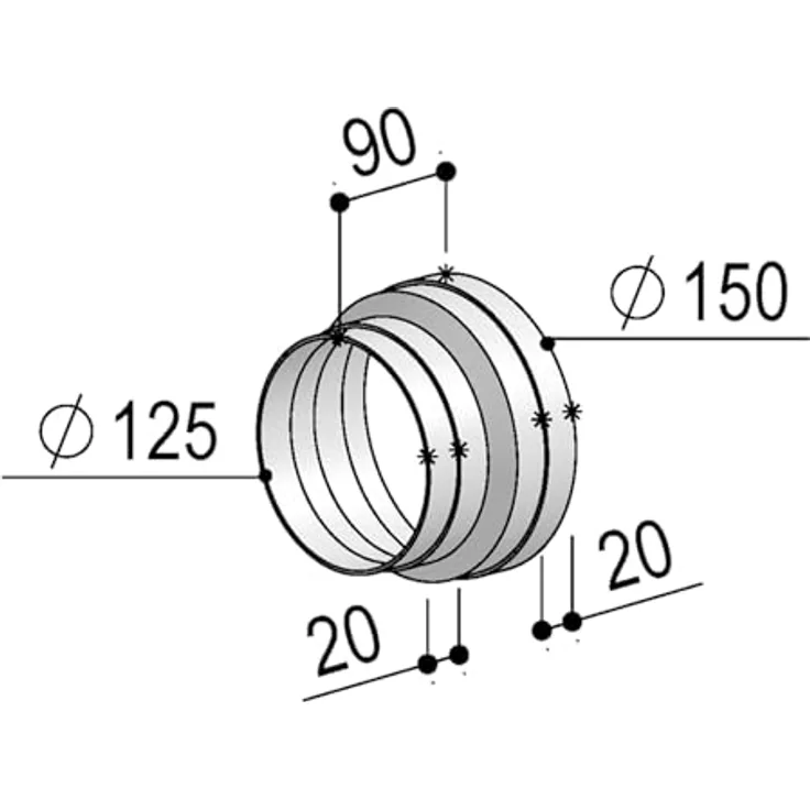 berbel Rundrohr System 150, Reduzierstück von Ø 153 mm auf Ø 130 mm, Dunstabzugshauben-Zubehör
