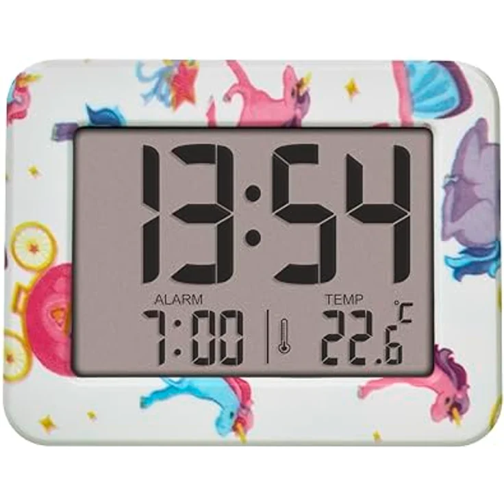 TFA Dostmann Unicorn Kinder Wecker Mini 60.2044.41, Digitalwecker mit Datum, Innentemperatur, Weckalarm, batteriebetrieben, Einhorn Motiv für Kinderzimmer – Bild 2