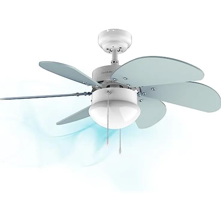 Cecotec Deckenventilator EnergySilence 3600 Vision Sky. 50 W, Durchmesser 92 cm, Lampe, 3 Geschwindigkeiten, 6 Wendemesser, Sommer-/Winterfunktion, Kettenschalter, Weiß/Blau