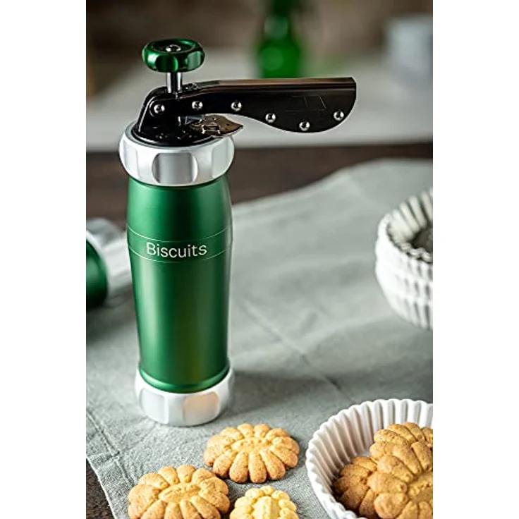 Marcato Biscuits Plätzchenpresse, Kochbesteck-Set mit 20 Schablonen, grün – Bild 5