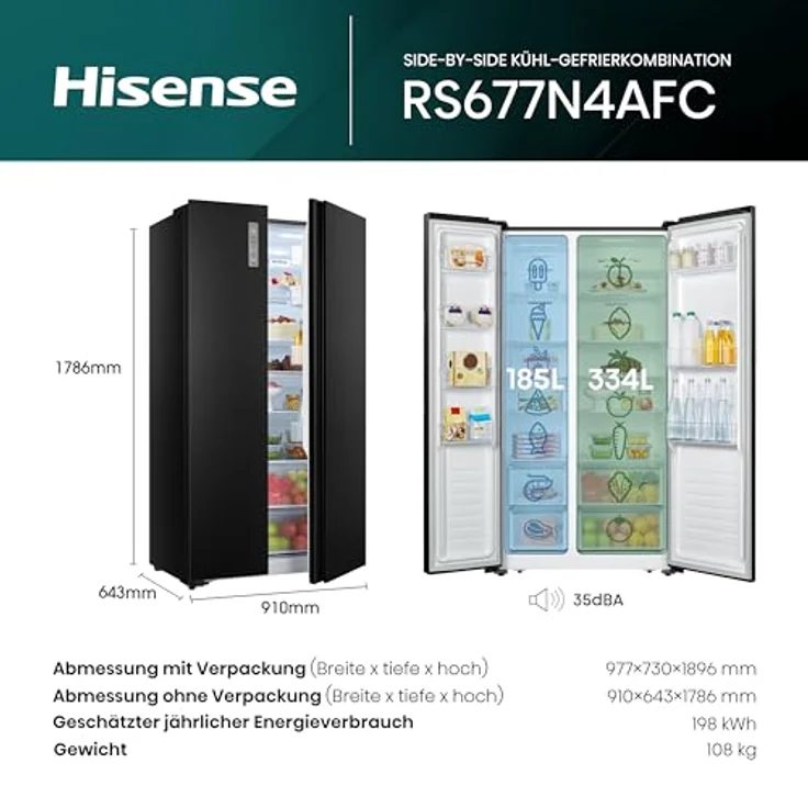 Hisense RS677N4AFC 20011476 Side-by-Side-Kühlschrank, freistehend, Energieklasse C – Bild 3