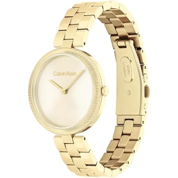 Calvin Klein Analog Quarzuhr für Damen Kollektion GLEAM mit Edelstahlarmbänder, Gold, 2-Zeiger-Quarzuhrwerk, minimalistisches Gold Sonnenschliff-Zifferblatt, 316L-Edelstahl-Armband – Bild 2