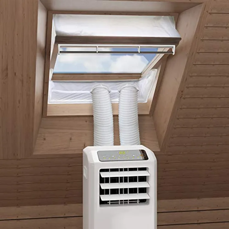 HOOMEE Fensterabdichtung für mobile Klimageräte, Hot Air Stop mit extra starkem Reißverschluss, für Dachfenster bis 470 cm Umfang, 2x230 cm Set, UV-beständig und waschbar