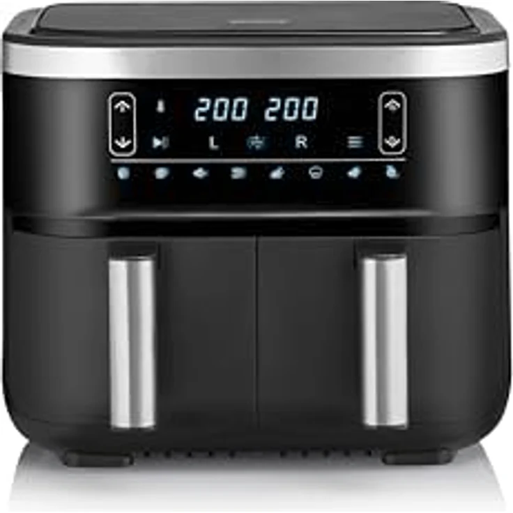 SEVERIN Doppel Heißluftfritteuse mit 2 x 3,8 L Garraum, XXL Heißluftfritteuse für gesundes Kochen, 8 Automatik-Programme, Fritteuse ohne Fett mit Dörrfunktion, 2850 W, schwarz/silber, FR 2453 – Bild 1