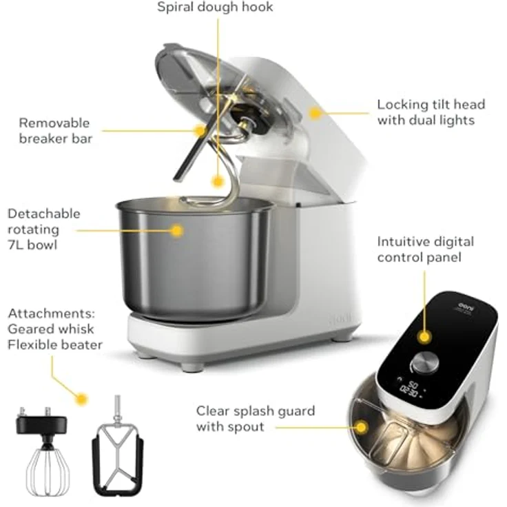 Ooni Halo Pro Spiralmixer Polar-Weiß – Profi-Teigqualität für Zuhause, hohe Kapazität, knetet, rührt und schlägt – Bild 3