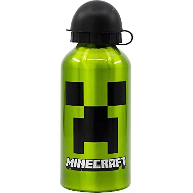 Minecraft Aluminium Trinkflasche 400ml, wiederverwendbare Flasche für Kinder mit Figuren aus Spielewelt