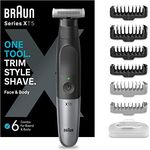 Braun Series X Barttrimmer/ Bodygroomer / Elektrorasierer Herren / Haarschneidemaschine Profi, 6 Aufsätze für Gesicht und Körper, 45 Min. kabellose Laufzeit, wasserdicht, Vatertagsgeschenk, XT5200