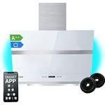 KKT KOLBE Dunstabzugshaube HERMES608WM, 60 cm/Wand Dunstabzugshaube mit Stehhöhe/Edelstahl/Weiß Glas/WiFi/automatische Abschaltung/RGBW LED-Beleuchtung/Touch-Steuerung, weiß - Preisvergleich
