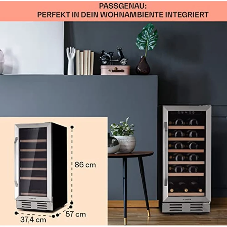 Klarstein Vinovilla 29 Weinkühlschrank, freistehend, edelstahl, 1 Temperaturzone, Glastür, Energieklasse G – Bild 7