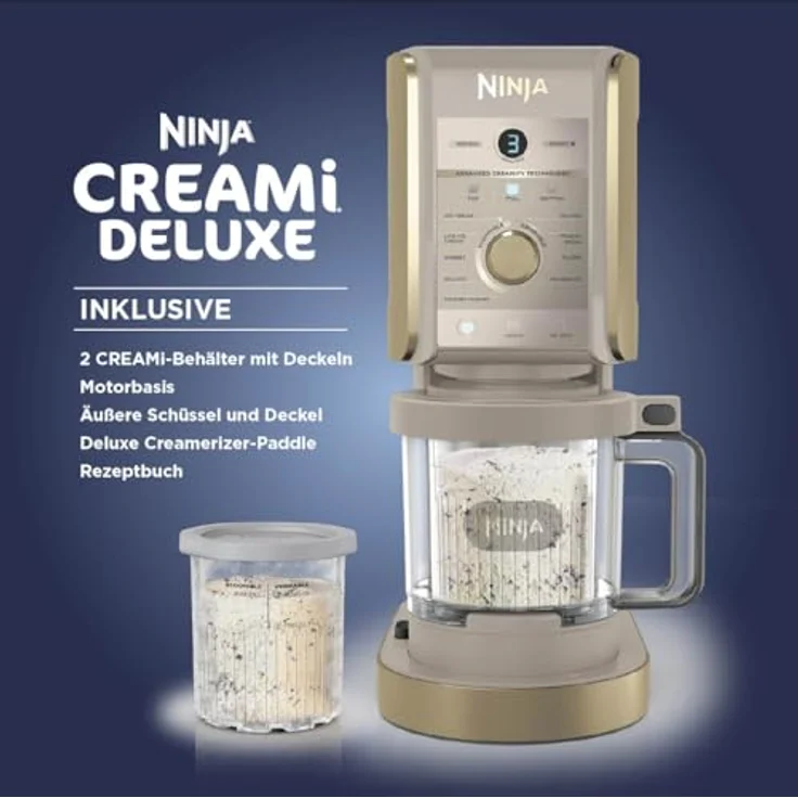 Ninja CREAMi Deluxe Eismaschine mit 10 Funktionen, 2x 710ml Behältern, Stone Gold, NC502EUSTGD – Bild 2