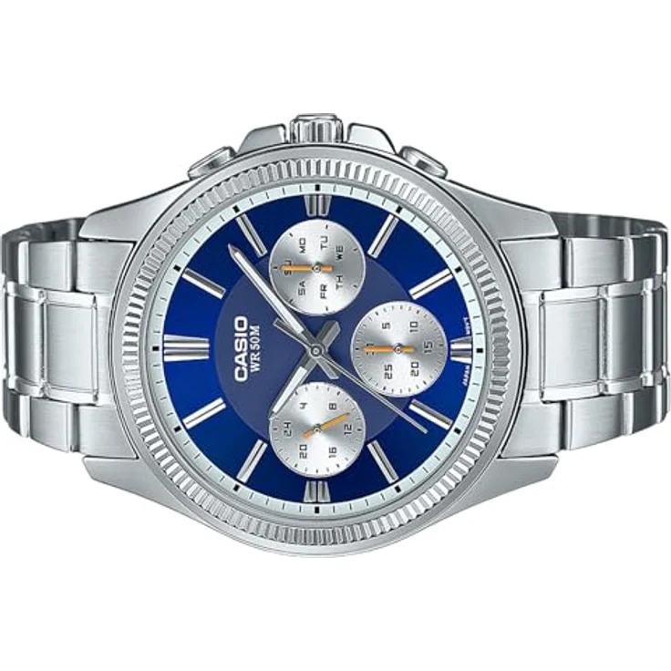 Casio Herrenuhr Multifunktion Stahl/Dunkelblau MTP-1375PD-2A1VEF, Edelstahlgehäuse und blauem Zifferblatt – Bild 2