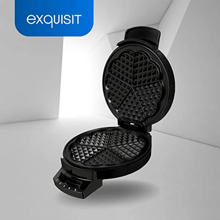 Exquisit WE 3101 sw Waffeleisen-schwarz - 1200 watt - 5 Herzen Waffelform-Anti-Haft-Beschichtet-Temperaturregler stufenlos – Bild 3
