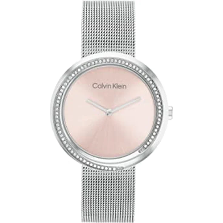 Calvin Klein Analog Quarzuhr für Damen mit Silbernes Edelstahl-Mesh-Gliederarmband - 25200149, zartrosafarbenes Zifferblatt – Bild 1