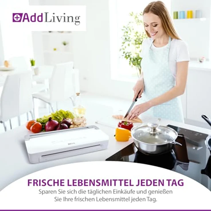 AddLiving Vakuumierer | Vakuumiergerät mit Touch Panel und Soft-Funktion für Obst und Gemüse | Inkl. 5 Vakuumbeutel (20 x 30 cm) | Für zuverlässiges Konservieren von Lebensmitteln – Bild 2