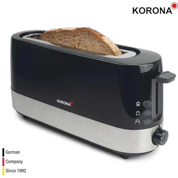 Korona 21305 Toaster 2 Scheiben | Langschlitz | stufenlos einstellbarer Röstgrad | Auftauen | Aufwärmen | 850 Watt | Brötchenaufsatz | Schwarz – Bild 2