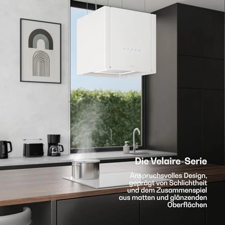 Klarstein Velaire Dunstabzugshaube Deckenhaube 40 cm - A++ Energieklasse, 601 m³/h Luftstrom, Touch-Bedienung, LED-Beleuchtung, Liftfunktion, Leise, Weiß – Bild 2