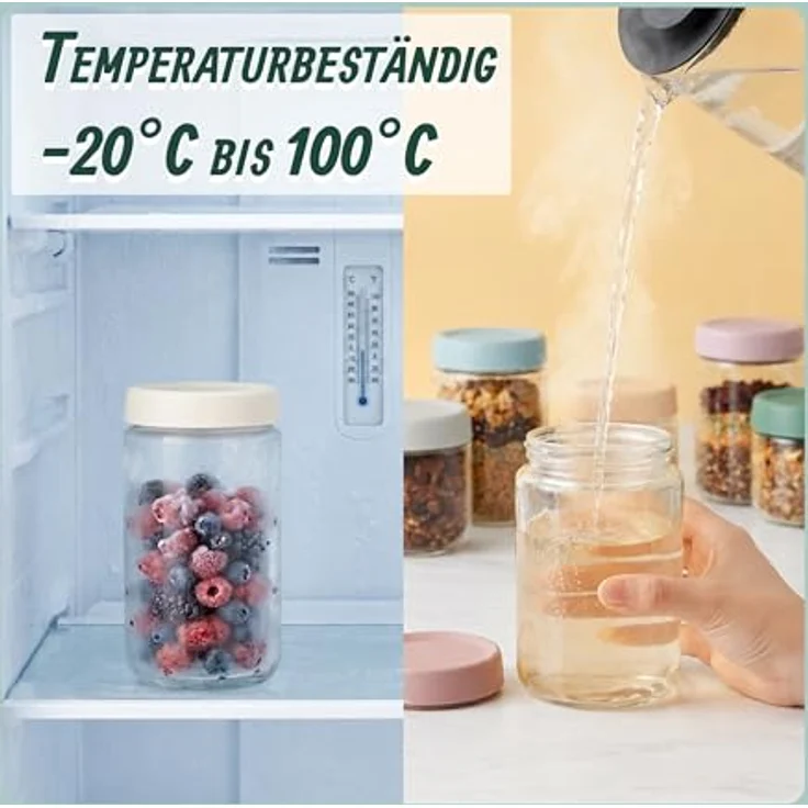 relaxdays Einmachglas Einmachgläser 6er Set, 350 ml und 450 ml, mit luftdichtem Twist-Off-Deckel, transparent und pastellfarben – Bild 4
