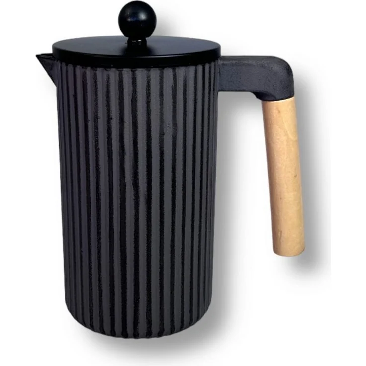 JA-UNENDLICH French Press Kanne, Gusseisen emailliert, 1,0l Füllmenge, schwarz