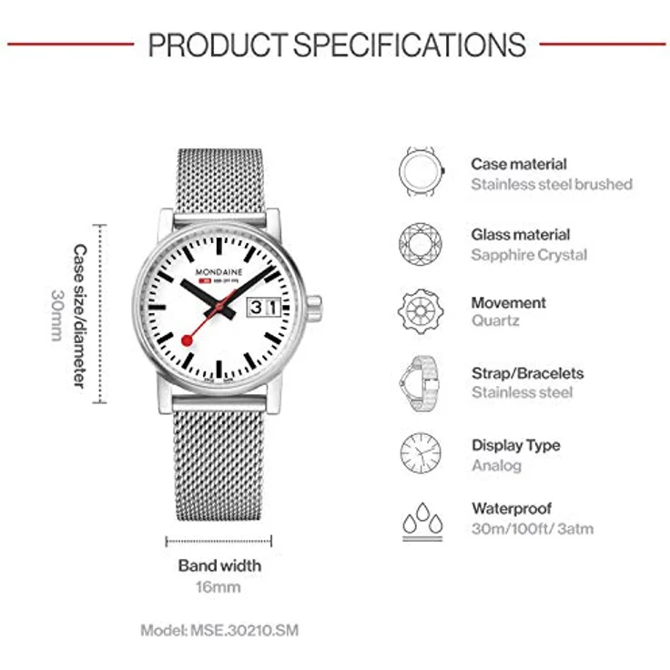 Mondaine Damen Armbanduhr MSE.30210.SM Official Swiss Railways evo2 Big Date 30mm – Bild 3