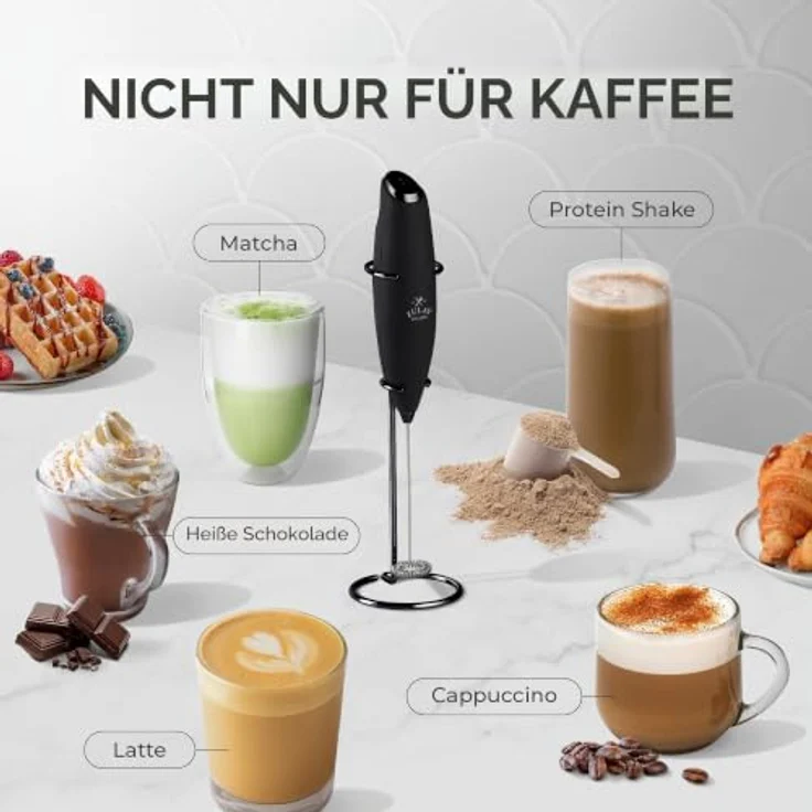 Zulay Kitchen Elektrischer Milchaufschäumer, kompakter Milchschäumer Stab für cremigen Schaum, schwarz, inklusive AA-Batterien – Bild 4