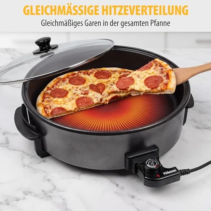 Tristar Elektropfanne XXL PZ-9146, 40 cm Durchmesser, 7,5 L, abnehmbarer Deckel mit Dampfventil, Antihaftbeschichtung, einstellbarer Thermostat, kühle Griffe – Bild 4