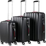 Monzana® 3tlg. Kofferset Baseline Hartschalen Koffer M-L-XL Gel-Griffe 4 Rollen Kantenschutz Schloss Standfüße Trolley Rollkoffer Reisekoffer schwarz