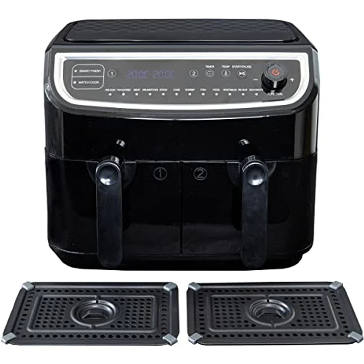 Gastronoma 18290003 XXL Doppel Heißluftfritteuse, 9 Liter (2 x 4,5Liter), 2400 Watt, ohne Fett, LED, schwarz – Bild 3