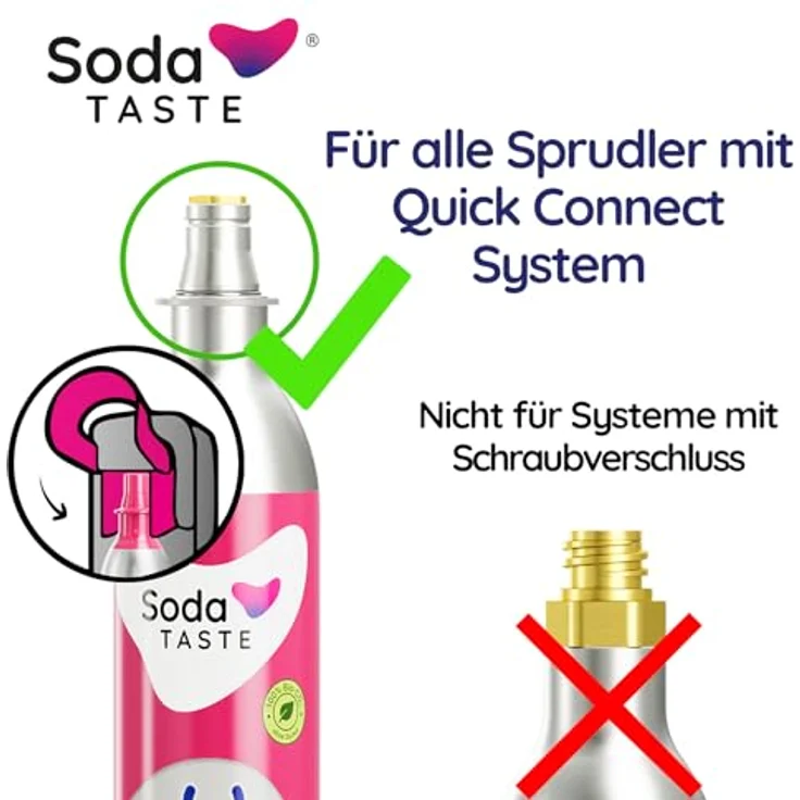 SodaTASTE Quick Classic CO2-Zylinder, 2er-Pack für Wassersprudler mit Quick Connect System, TÜV-geprüft, bis zu 120l Sprudelwasser – Bild 3
