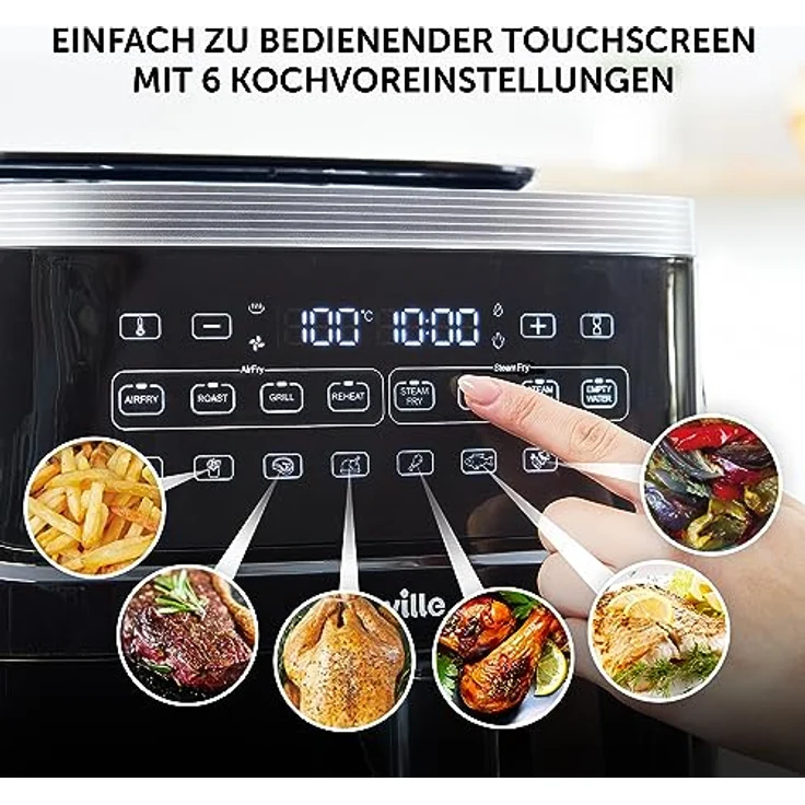 Breville Halo Dampf-Heißluftfritteuse | Digitale 7-Liter-Heißluftfritteuse mit SteamFry-Technologie | 50 % Energieeffizienter | 1700 W | Schwarz [VDF133X] | EU-Stecker – Bild 4