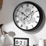 K&L Wall Art 40cm große industrielle Zahnrad Wanduhr Steampunk Wohnzimmeruhr Vintage Metalloptik (minimalistisch schwarz-weiß)