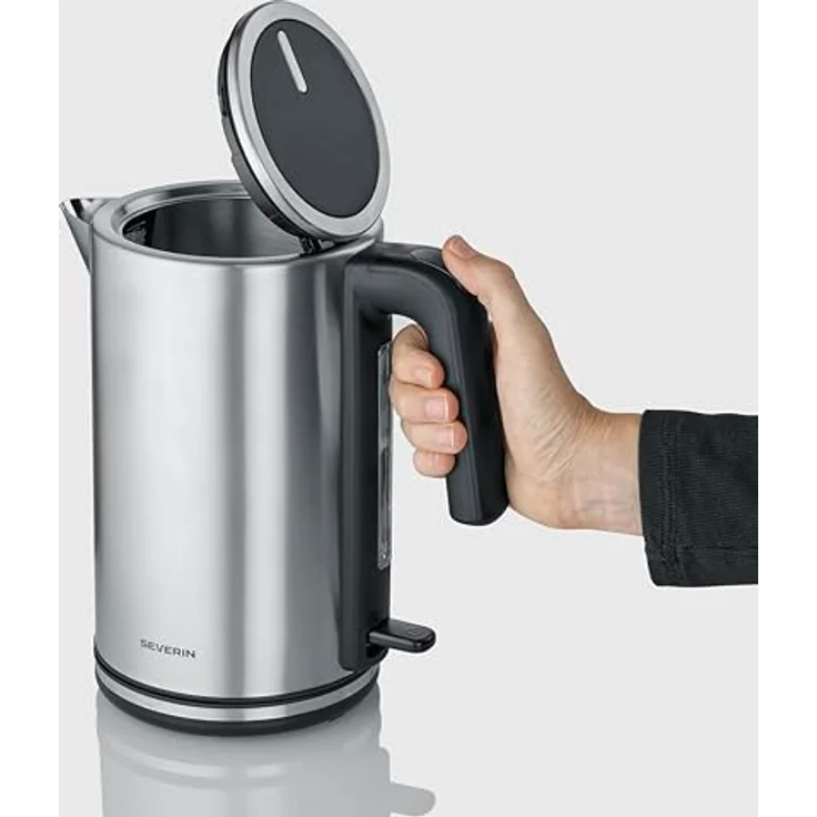 SEVERIN Wasserkocher WK 3449, Edelstahl schwarzsilber, 360° schnurloses Gehäuse für schnelles Aufkochen – Bild 2