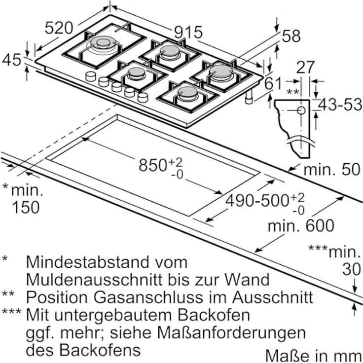 Bosch Serie 8 PRS9A6H40, autarkes 90 cm Gaskochfeld mit 5 Zonen, Schwarz – Bild 6