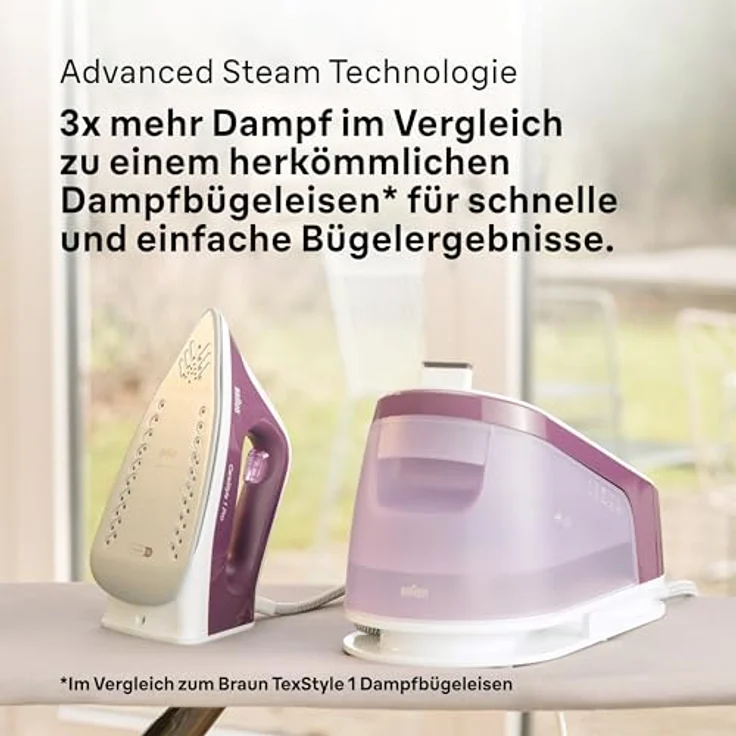 Braun CareStyle 1 Pro IS1514 VI Dampfbügelstation - Dampfbügeleisen mit FreeGlide 3D Technologie, Vertikaldampf, Anti-Tropf-Funktion, 1,7L Wassertank, 6 bar, 120 g/min, 2200W, Violett – Bild 5