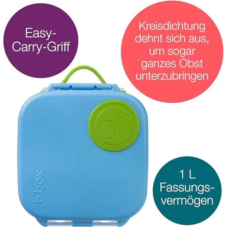 b.box Mini Brotdose für Kinder, Bento Box mit 3 Fächern (2 auslaufsicher), Platz für ganzes Obst, BPA-frei – Bild 2