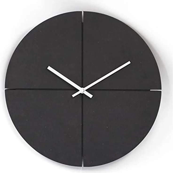 K&L Wall Art Lautlose MDF Holz Wanduhr Schwarz Retro Uhr modern Gold Uhrwerk lautlos Ohne Ticken (Ø 30cm Rund minimalistisch Alu-Zeiger)