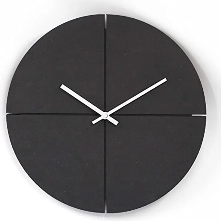 K&L Wall Art Lautlose MDF Holz Wanduhr Schwarz Retro Uhr modern Gold Uhrwerk lautlos Ohne Ticken (Ø 30cm Rund minimalistisch Alu-Zeiger) – Bild 1